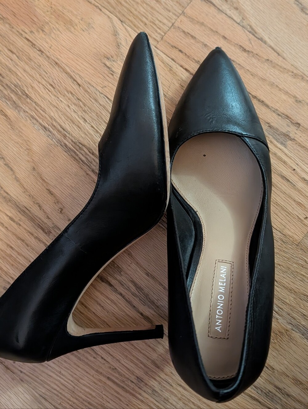 Antonio Melani Women’s 7M Black Genuine Leather Pointed Toe Stiletto Pumps Heels